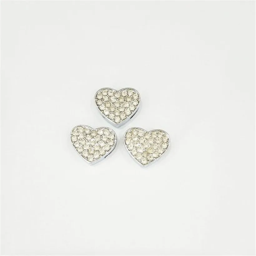 50pcs 8mm full rhinestone silver color Heart Slide Charms Fit Pet Dog Wristband Cat Tag Collar SL146 | Украшения и аксессуары