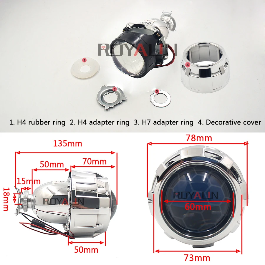 ROYALIN автомобильный Bi Xenon 8 1 проектор фары объектив HID H1 H4 H7 W/Стробоскоп авто
