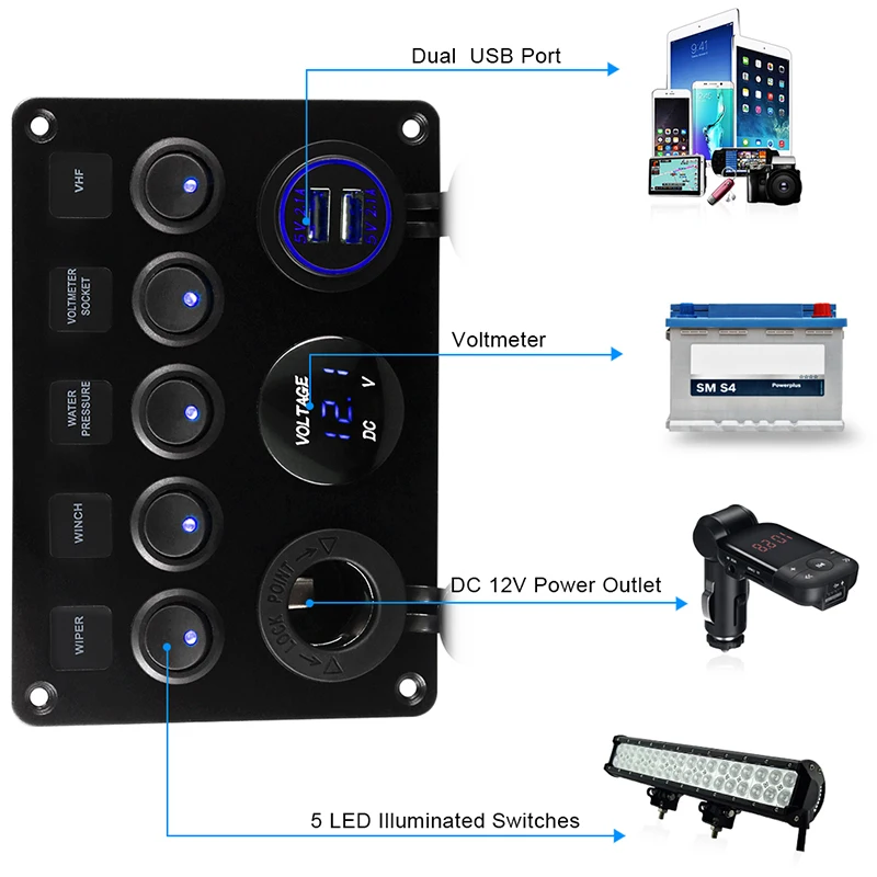 Dual Car USB Charger Voltmeter Switch Panel 12v 24 Socket Power Outlet Adapter Chargers For Smartphone With Led Display | Мобильные