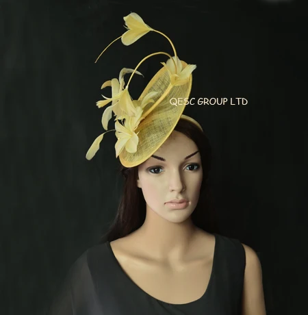 CHAMPAGNE GOLD Новая 9 цветов кораллово-розовый большой головной убор Sinamay чародей шляпа Кентукки Дерби для гонок на Кубке. QF115 - Цвет: CHAMPAGNE GOLD