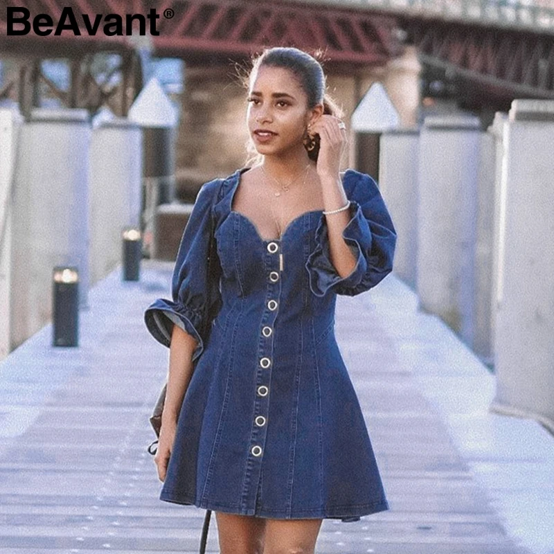 BeAvant джинсовое синее женское платье Элегантная высокая посадка на пуговице