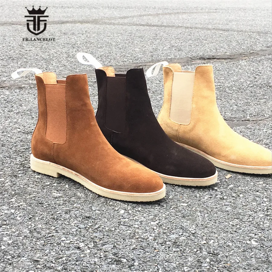 Мужские замшевые ботинки челси черные ручной работы с резиновой подошвой