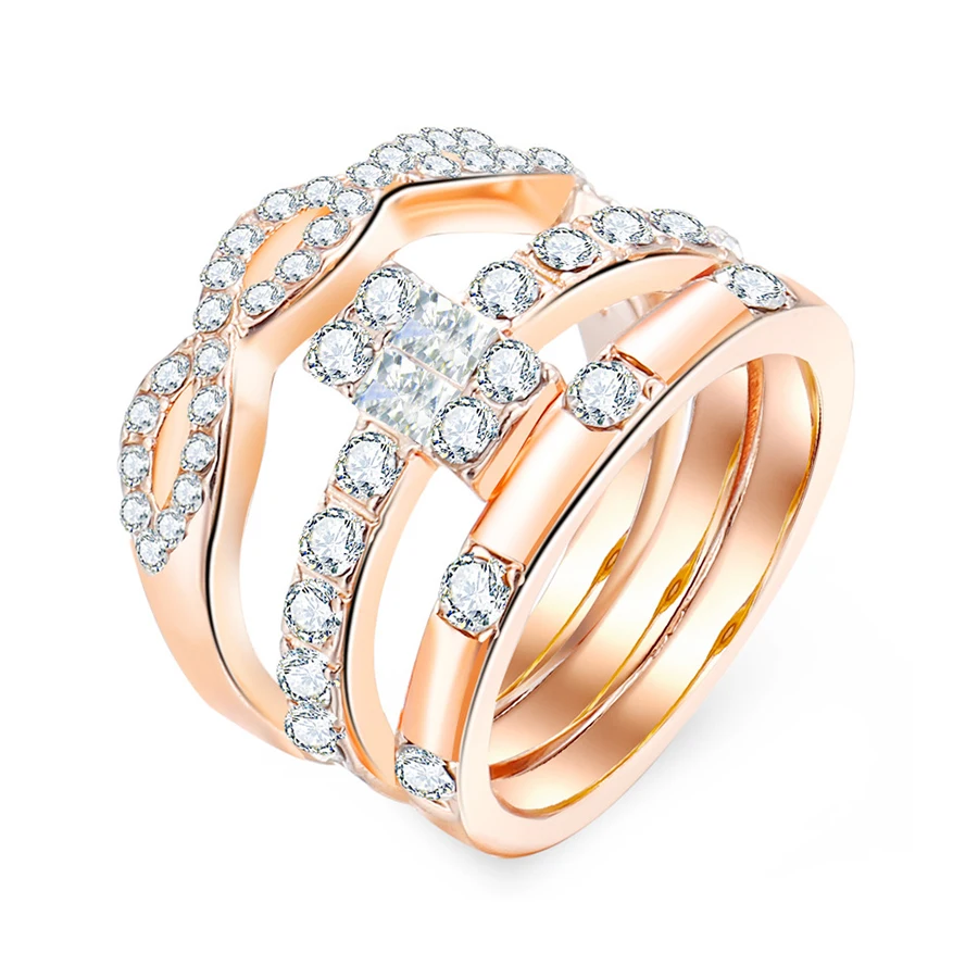 ZVZO 3Pcs/Set Fashion Girls Engagement Wedding Rings Female Party Jewelry Geometry Intersect Crystal Set For Women Gifts | Украшения и