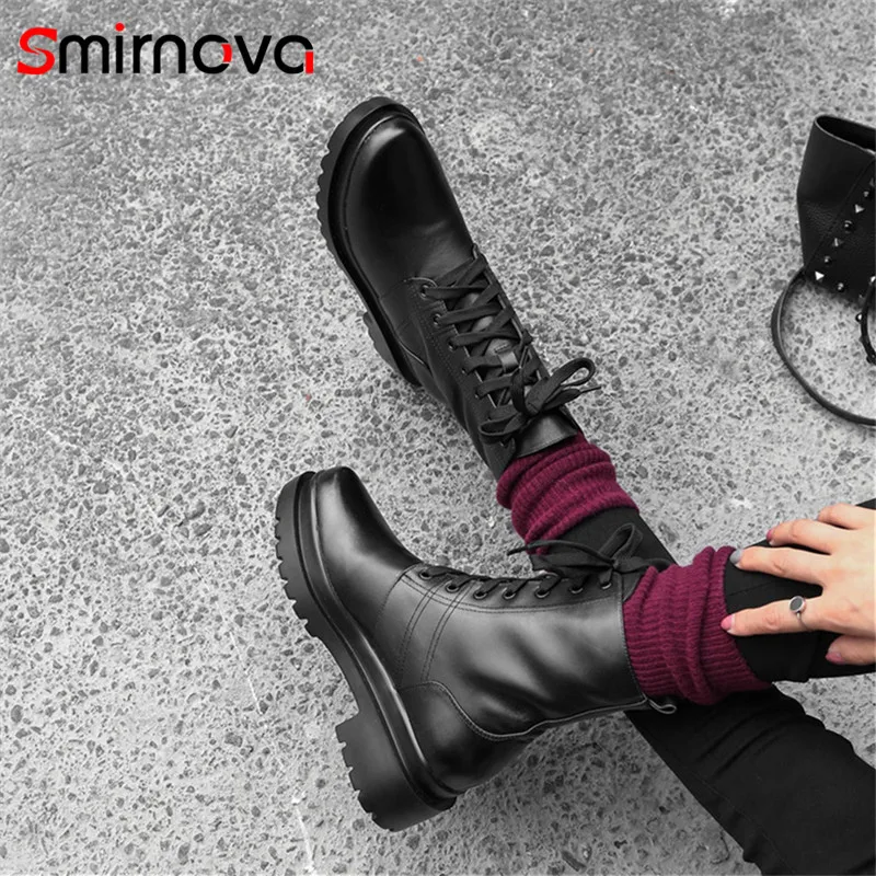 Smirnova/ г. Повседневные ботинки из натуральной кожи на шнуровке высокого качества красивые ботинки на высоком каблуке женские осенние ботильоны для женщин
