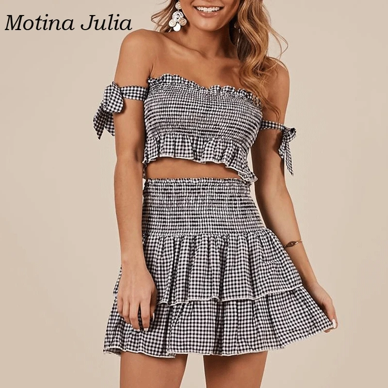 Motina Julia Винтаж Платье с принтом в клетку для женщин из двух частей платье