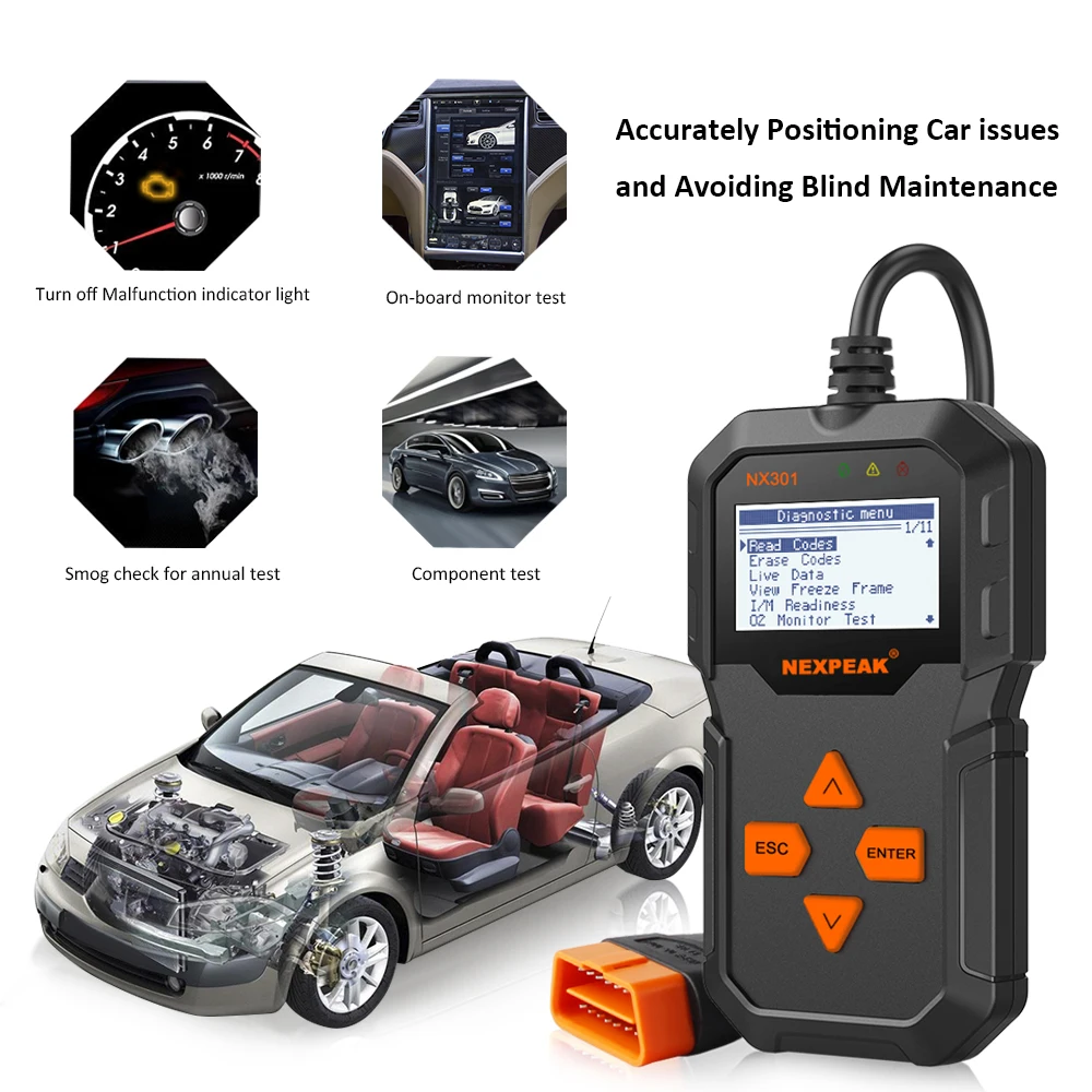 Автомобильный сканер OBD2 NEXPEAK NX301 считыватель кодов диагностический инструмент