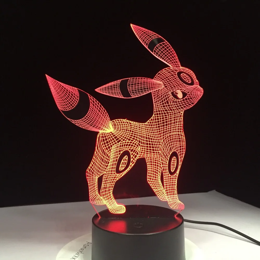 Umbreon Pokemon Go 3D акриловый Ночной светильник USB для сна 3 батарейки АА 7 меняющихся
