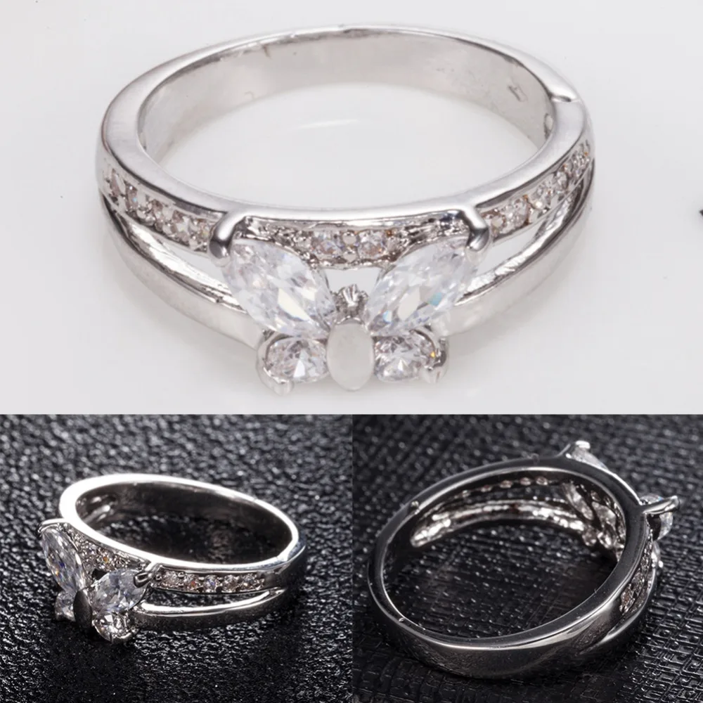 Мода 2017 г. Для женщин ювелирные изделия Белый Циркон Посеребренная Бабочка