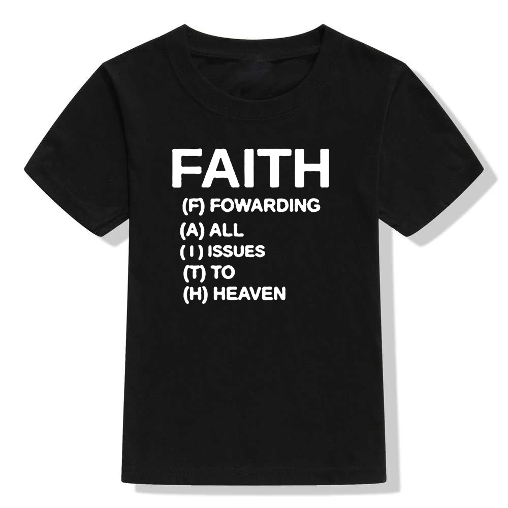 Футболки для маленьких мальчиков с принтом «FAITH» летние футболки для маленьких мальчиков и девочек топы с надписью для малышей, одежда с короткими рукавами и круглым вырезом модная одежда