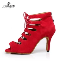 lacing flannel spring and summer boots soft bottom dance shoes zipper womens sandals latin salsa dance shoes bluered