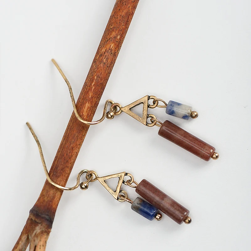 Женские Винтажные висячие серьги из натурального камня антикварные золотые