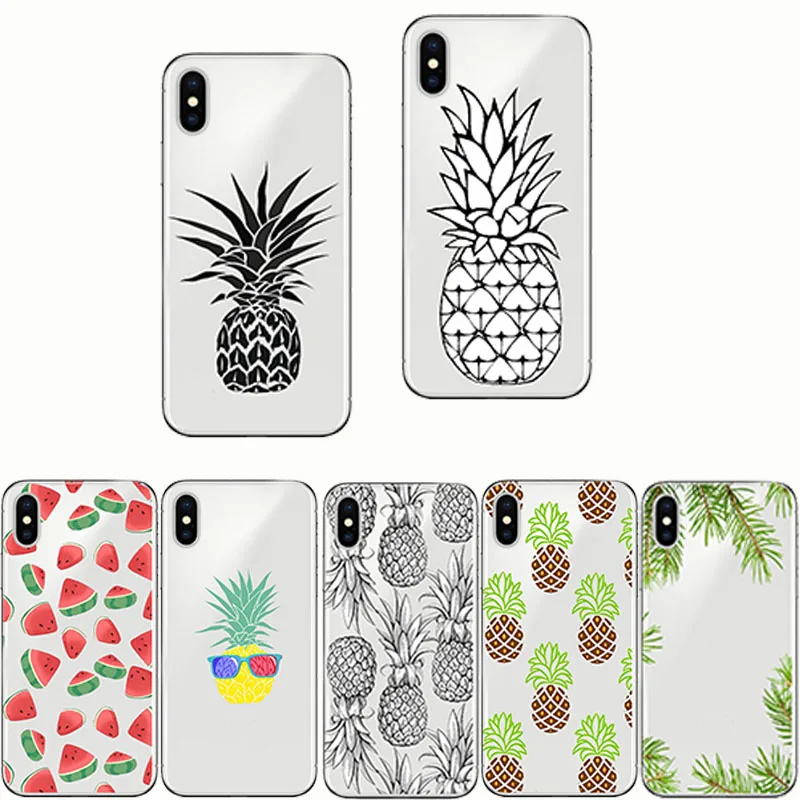 Силиконовый мягкий прозрачный TPU Fundas Capinha с изображением фруктов ананаса арбуза