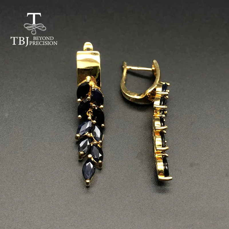 sapphire earrings TBJ, стиль, модные серьги с натуральным драгоценным камнем, сапфиром, застежка, серебро 925 пробы, желтое золото, хорошее ювелирное изделие для женщин, повседневная одежда - Цвет камня: sapphire earrings