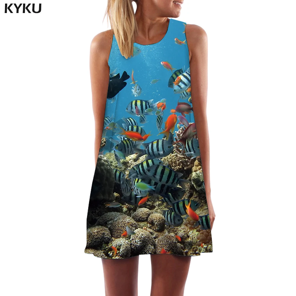 

KYKU Fish Dress Women Animal Vestido Sexy Squid Boho Tropical Tank Fishinger Sexy Womens Clothing Summer Ladies Large Sizes