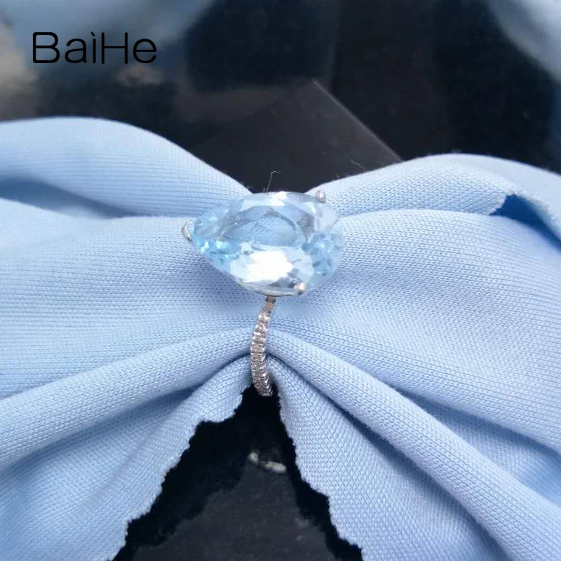 BAIHE Solid 14K белое золото 3.13CT груша безупречный настоящий голубой топаз подарок на
