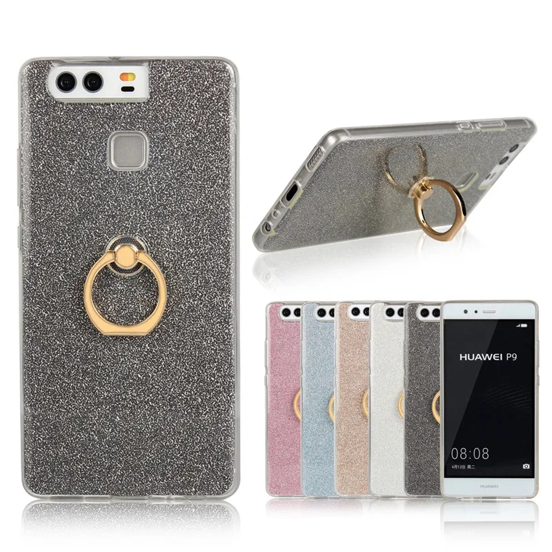 Силиконовый чехол с держателем для Huawei P9 5 2 дюйма прозрачный мягкий ТПУ блестящий