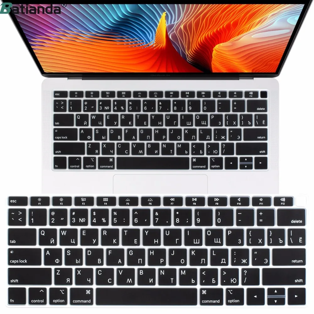 

US Enter Russian Russia Layout Silicone Keyboard Cover for New Macbook Air 13 inch 2020 Only Fit to Model A2179 Black