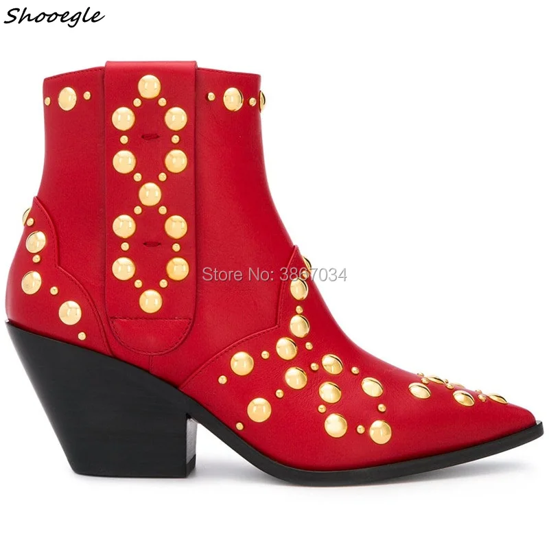 SHOOEGLE/Zapatos Mujer женские ботильоны с золотыми заклепками и обувь в стиле панк острым