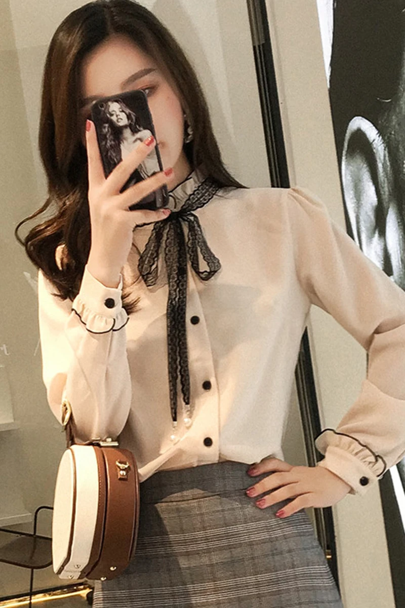 Новые летние женские шифоновые блузки для офиса бежевые однотонные Женские топы