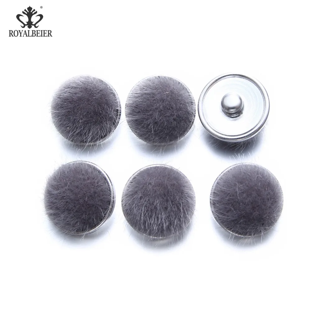 6 шт./лот пушистый круглый браслет с кнопками на кроличьем меху 18 мм и ожерельем