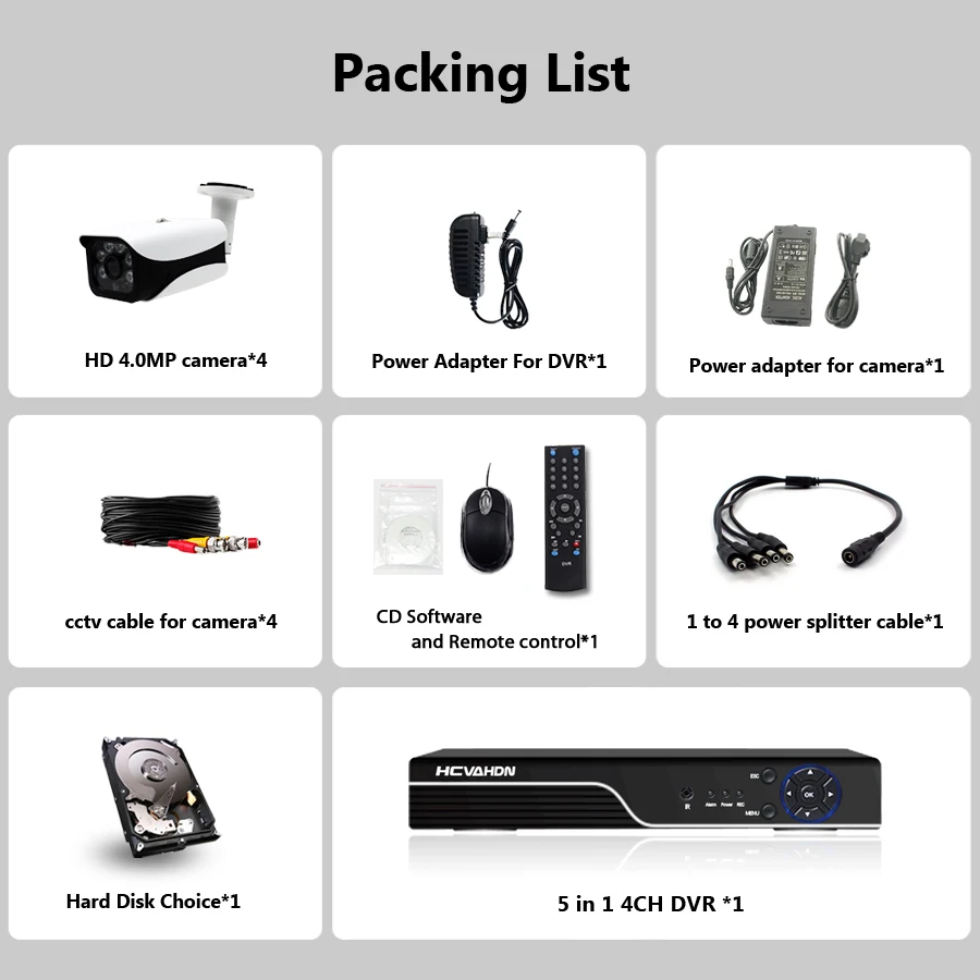 Домашняя система видеонаблюдения 4MP 4CH Hybrid AHD DVR NVR с 4 камерами для системы