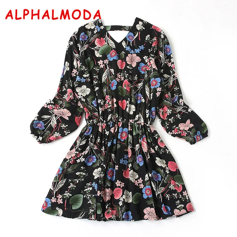 Женское Повседневное платье ALPHALMODA с цветочным принтом рукавом летучая мышь