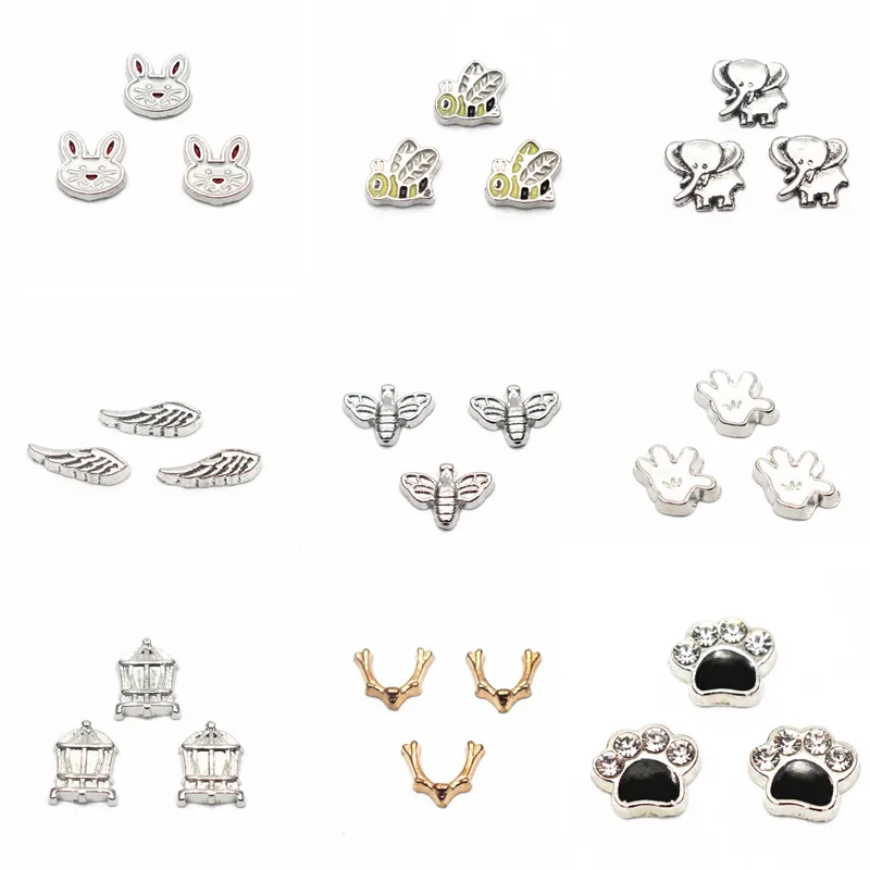 

New Arrival MIx 10pcs/Lot Animal Aabbit Dog Paw Floating Charms Living Glass Memory Locket Jewelry