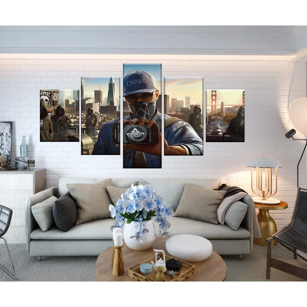 

5 pieces HD Printed Watch Dog Game Poster Pictures Wall Painting for Home Decor