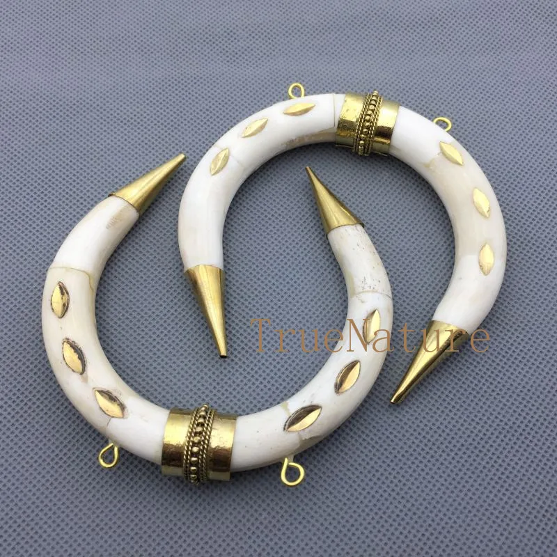 Последние белые Костяные Подвески в виде рога латунные точечные шармы с роговым