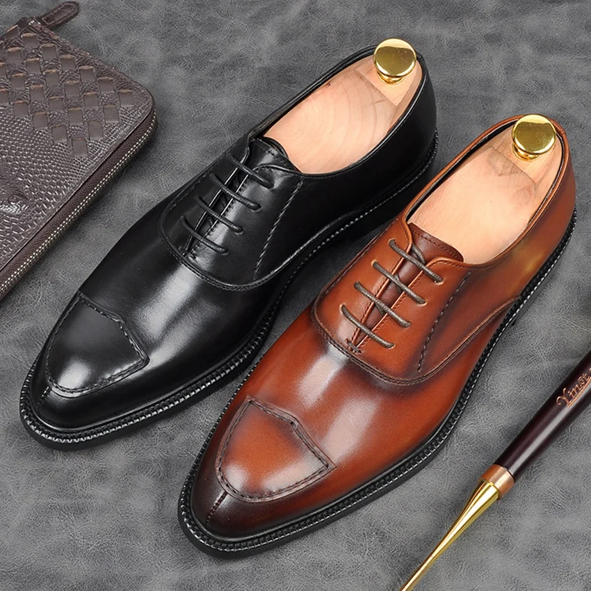 

High Quality Genuine Leather Formal Dress Banquet Quarter Brogues Shoes Classic Goodyear Pointed Toe Men's Wedding Oxfords AM264