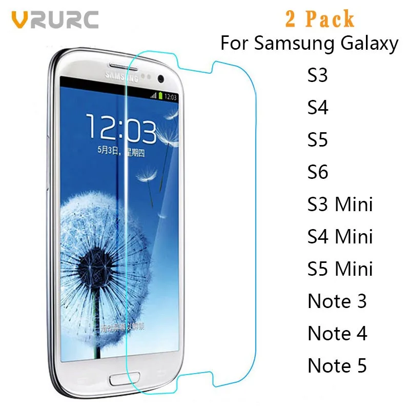 Vrurc 2 шт./лот закаленное Стекло для Samsung Galaxy S3 S4 S5 S6 мини Примечание 3 4 5 J1 J2 Экран