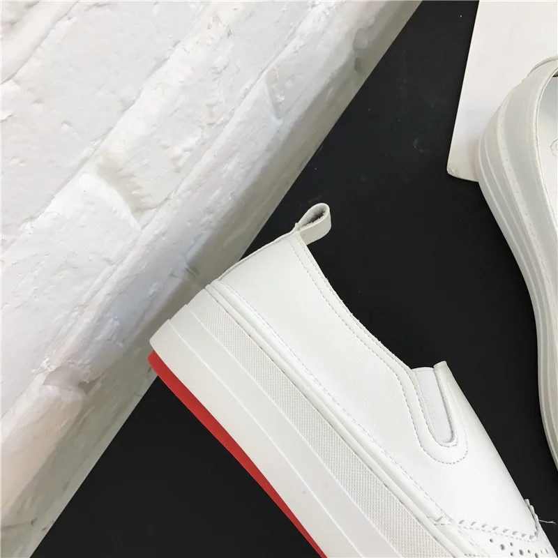 Genuine Leather Breathable Women Sneakers Fashion Increase Shoes for Slip on White Creepers Platform 2018 | Обувь