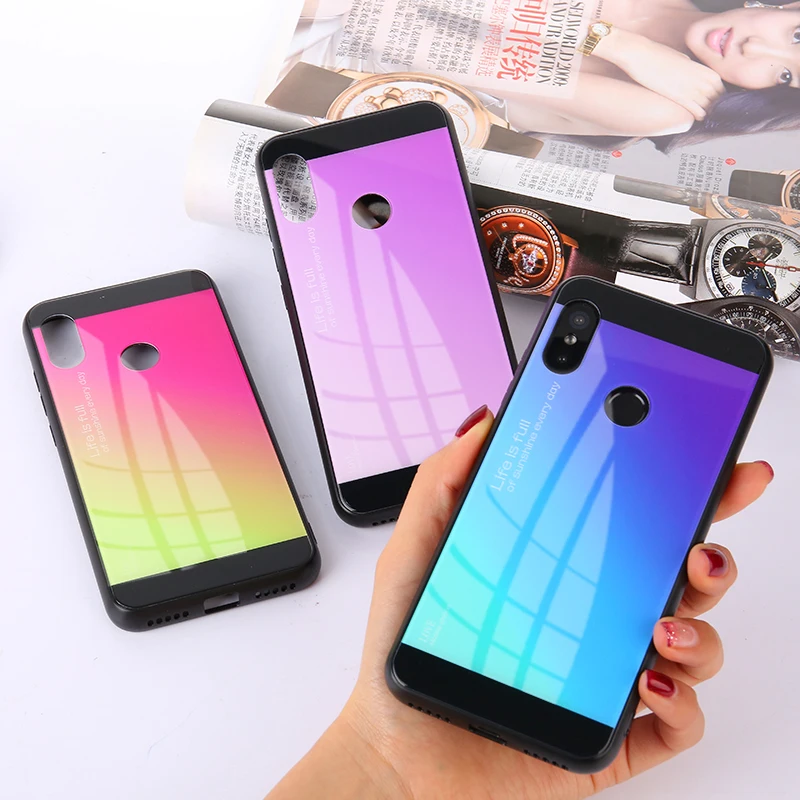 Чехол для Xiaomi MI 8 Гладкий цветной стеклянный чехол Рамка Твердый градиент задняя