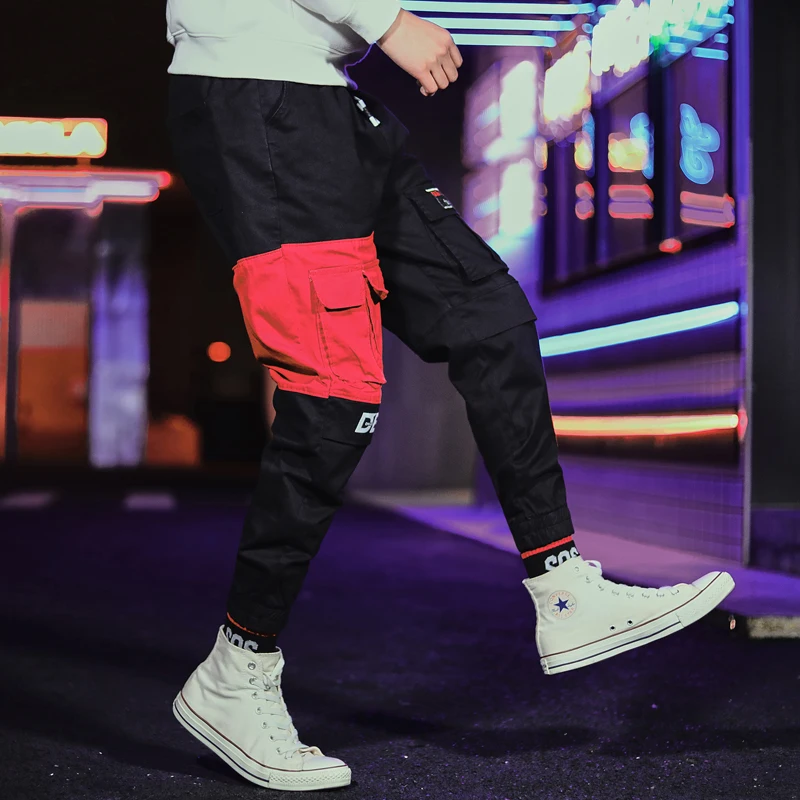 

New Tactical Patchwork Pockets Cargo Harem Pants Hip Hop Letter Printed Elastic Waist Men Harajuku Streetwear Jogger Trousers