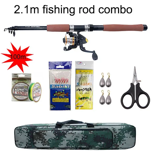 2.1m rod combo Телескопическая удочка комбинированная и катушка полный комплект спиннинговая удочка набор 2,1 М 2,4 М 2,7 м Удочка катушка набор рыболовных сумок - Цвет: 2.1m rod combo