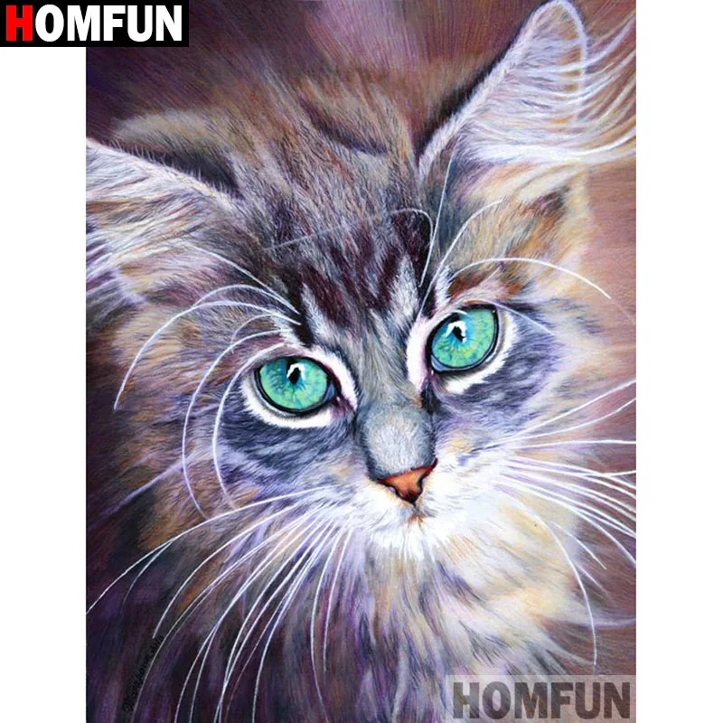 Алмазная 5D Вышивка HOMFUN Кот картина с полными квадратными/круглыми стразами
