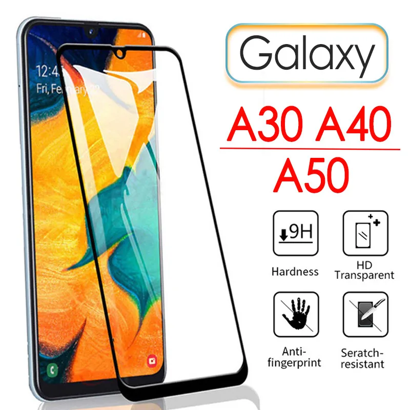 Закаленное стекло для Samsung A50 защитная пленка с полным покрытием A30 A40 Sumsung A 30