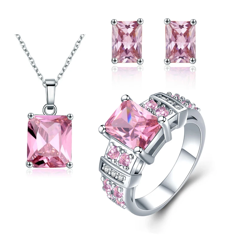 MDEAN White Gold Color Wedding Jewelry Sets AAA Zircon Engagement Rings+Earrings+Pendant Women Fashion Accessories | Украшения и