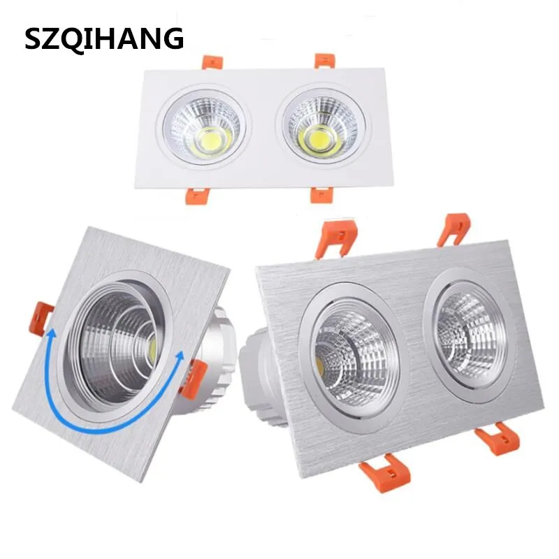 Square Bright Double 2*7W 2*14W Dimmable Square Downlight COB LED Spot light decoration Ceiling Lamp White/Black/Silver Shell