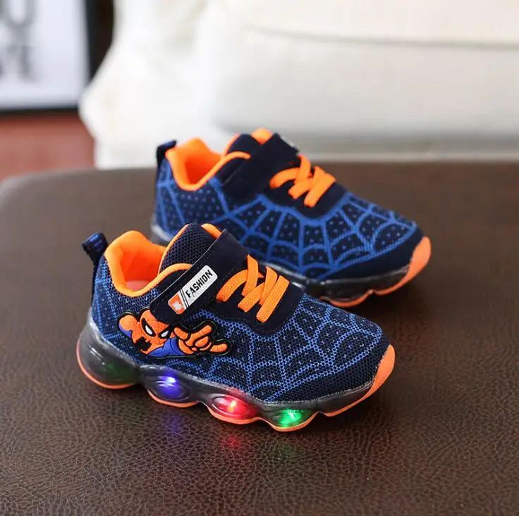 Новый мультфильм Мальчики Человек-паук обувь детские светящиеся Кроссовки