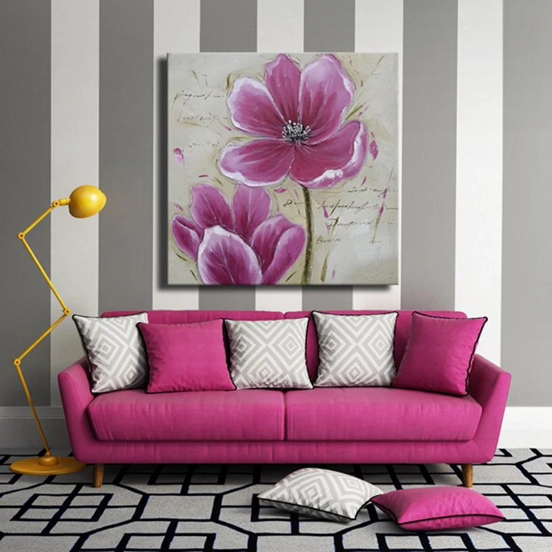 Красивая Настенная картина маслом с фиолетовыми цветами абстрактная ручная