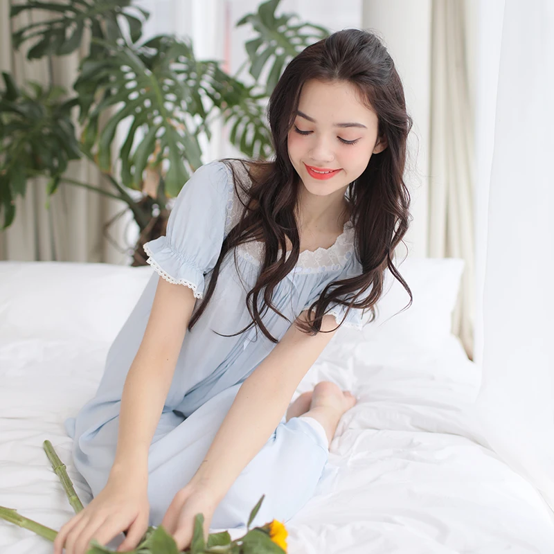 Бесплатная Доставка 2017 Новый Принцесса Ночная Рубашка Длинные Голубые и Розовые