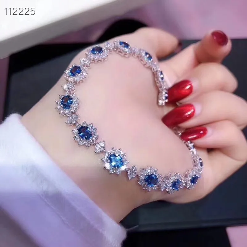 

Natural and Real sapphire chain bracelet Free shipping Natural original blue sapphire 925 sterling silver