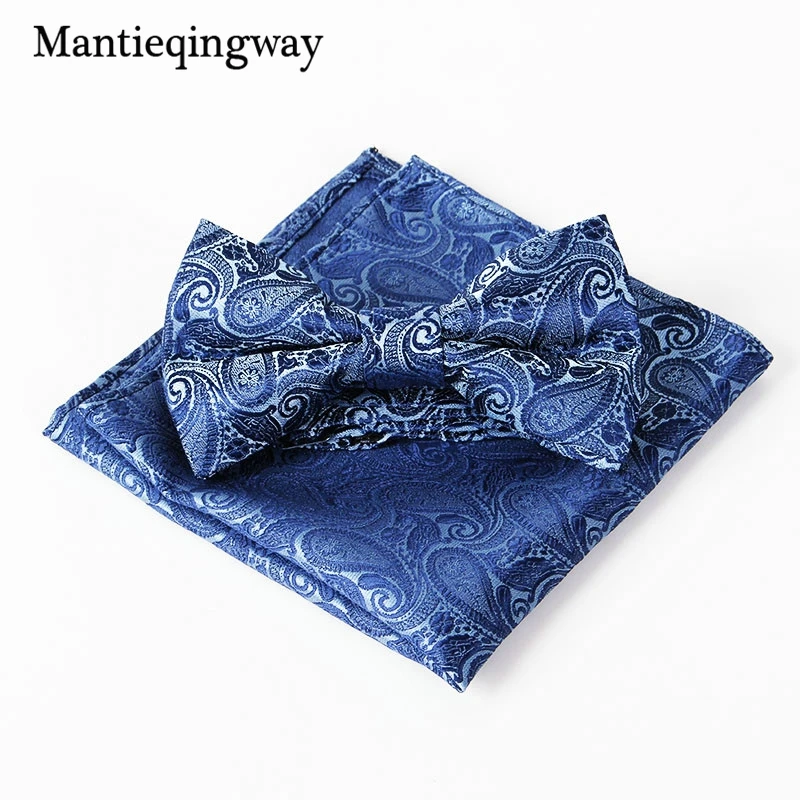 Mantieqingway галстук бабочка и платок Набор Пейсли цветок карманные площади полиэстер