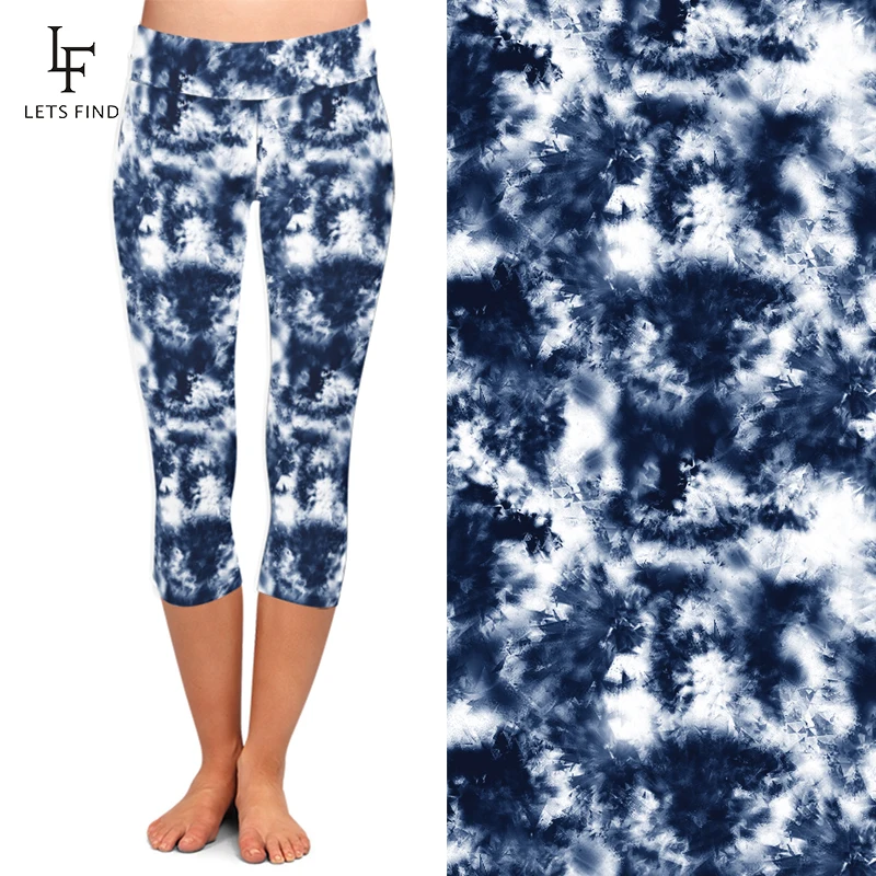 LETSFIND модные новые женские Леггинсы Капри с высокой талией 3D принт Tie-dye до середины икры 3/4 с высокой талией размера плюс повседневные Леггинсы