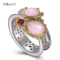latest fashion ring oval pink opal stones luxury jewellery whitegold 2 tone plated pretty finger rings for women