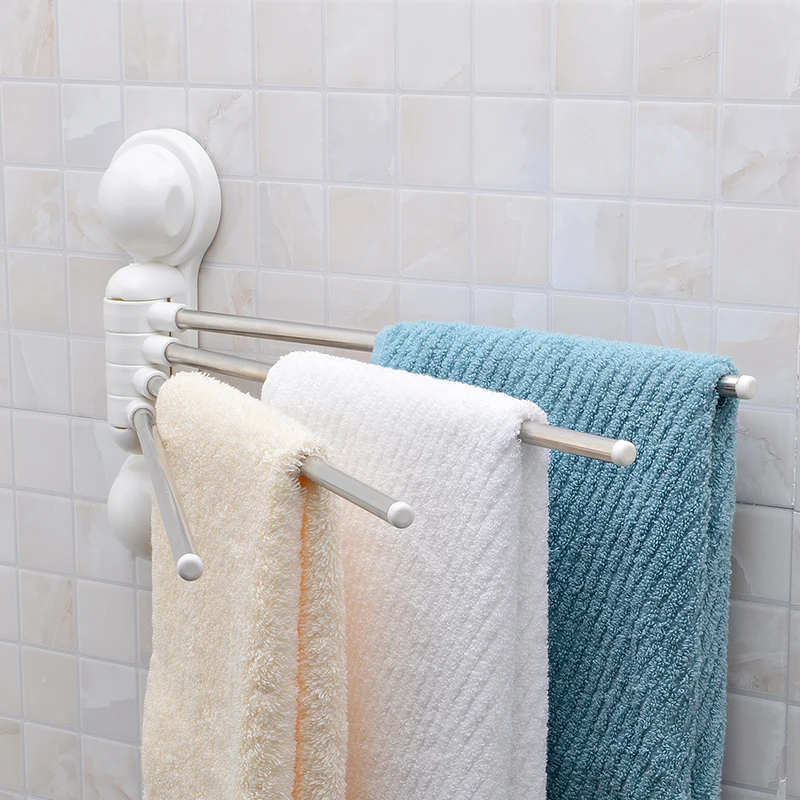 

Strong Suction Cup Stainless Steel Rotating Towel Bar 4 Rod Towel Rack For Bathroom Sucker Adhesive Towel Hanging