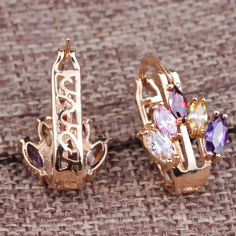 

FARLENA Jewelry Multicolor Cubic Zirconia Leaf Earrings for Women Wedding Party Accessory Fashion Crystal Stud Earrings