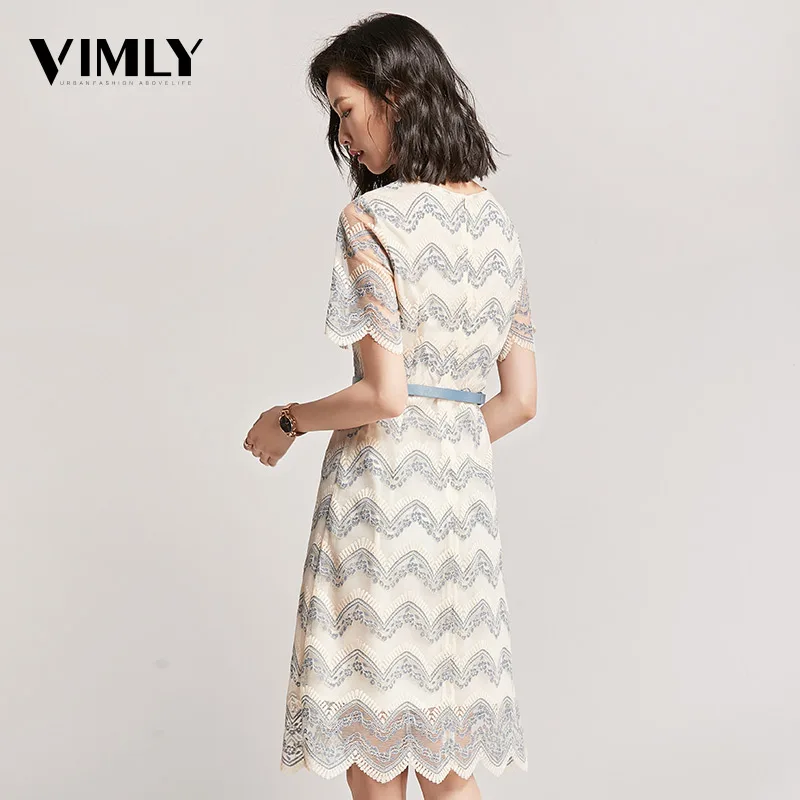 Женское кружевное платье Vimly летнее ажурное с поясом Женские платья
