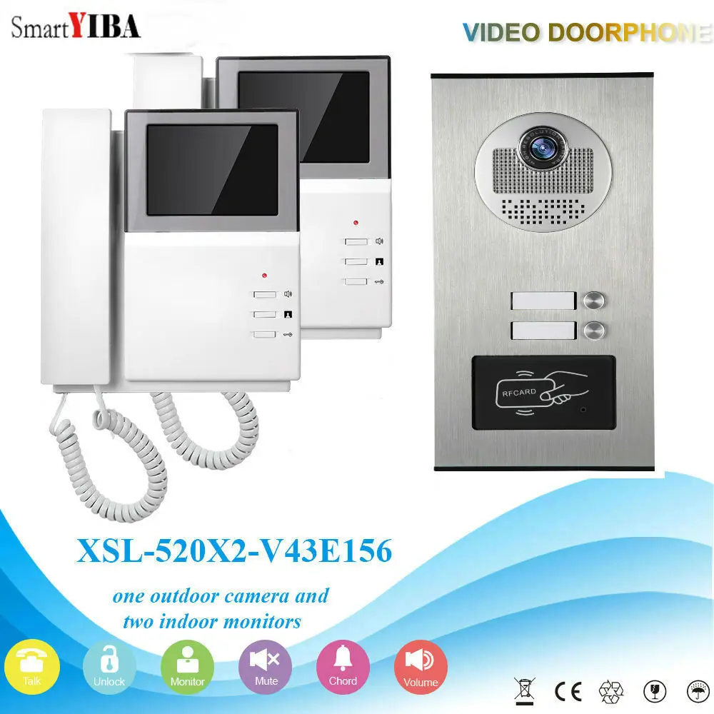 

SmartYIBA Video Intercom 4.3 Inch Video Door Phone Doorbell Intercom System RFID Access Control Door Camera For 2 Unit Apartment